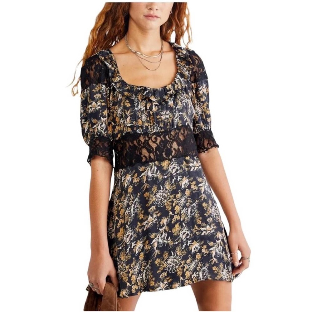 Free People Lucie Black Combo Lace Mini Dress Women’s Size 12